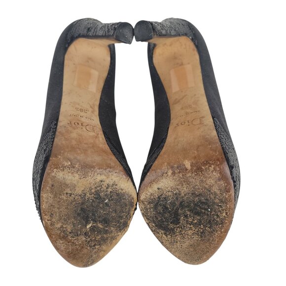 CHRISTIAN DIOR Heels 38.5 Gray Glitter Black Sequin Peep Toe Platform *FLAWS* - Picture 8 of 16